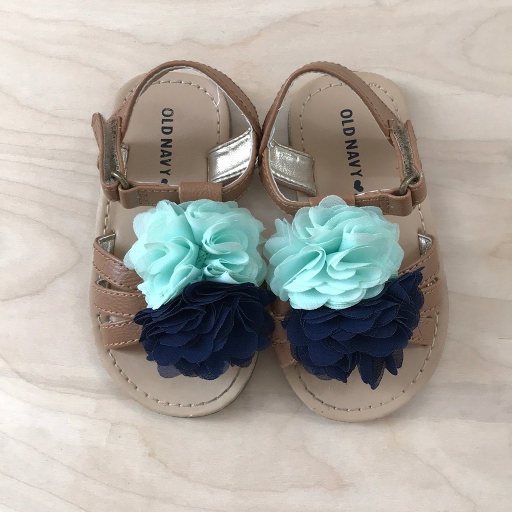 Mint and navy flower sandals